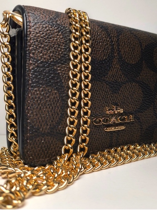 Coach Handbags - Coach Brown Signature Chain Crossbody with Gold Hardware